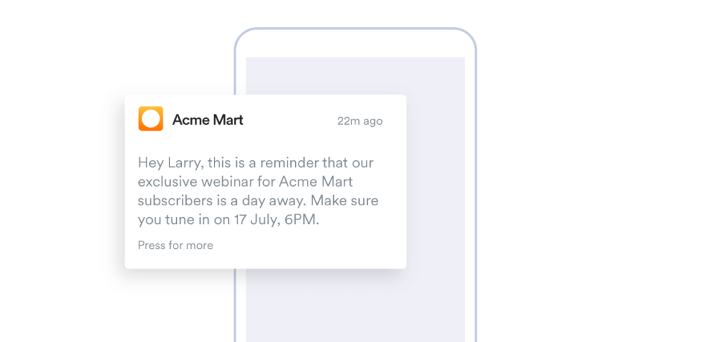 Example of Acme Mart sending push notification reminder