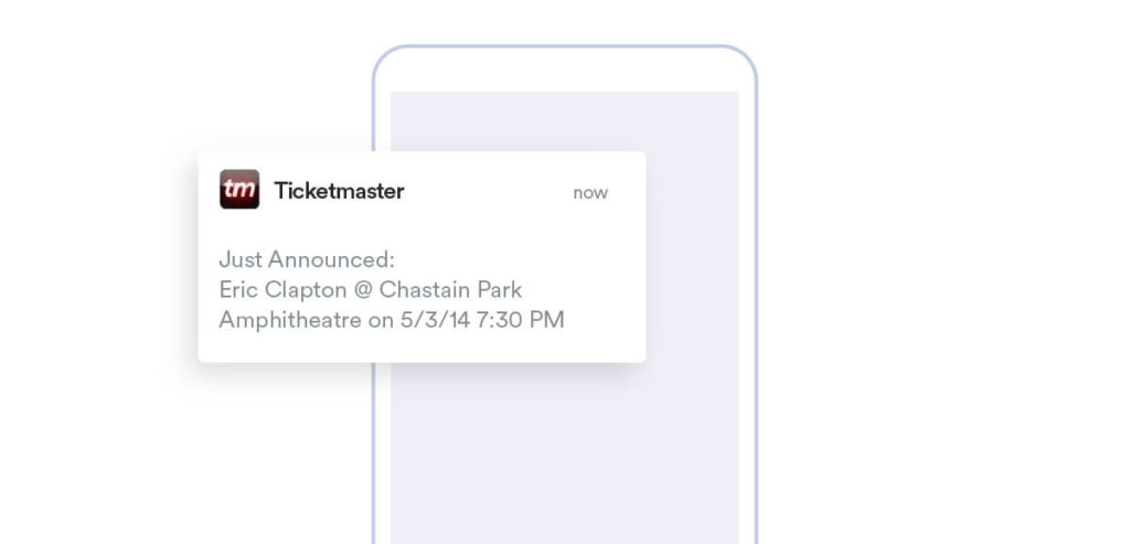 Ticketmaster deep-linking to the right content based on the user's current location using push notification services