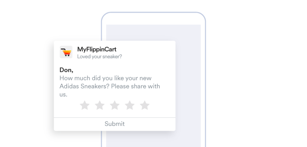 Example of push notification by MyFlippinCart asking for feedback rating