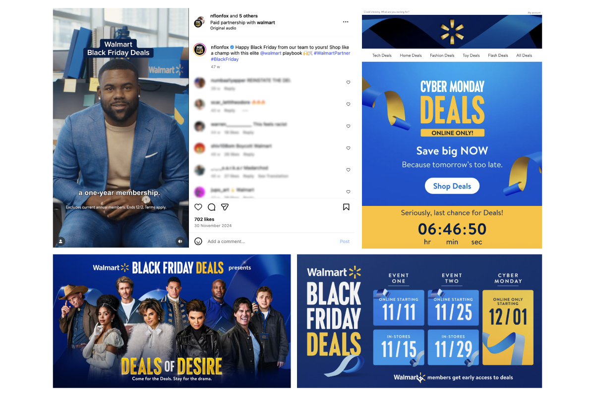 Black Friday and Cyber Monday marketing strategy by Walmart across its website, social accounts, and email