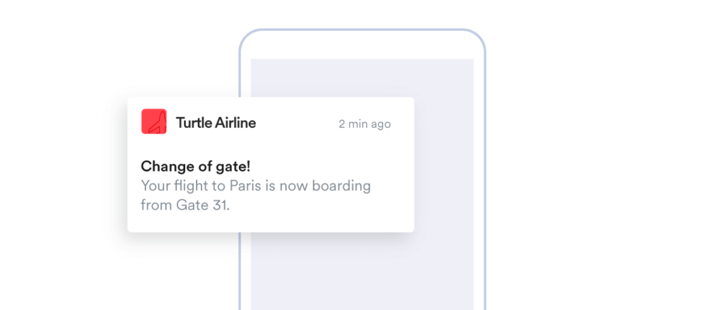 Example of push notification by Turtle Airline providing Real-time update