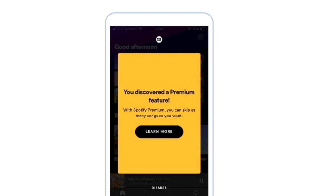 Spotify in-app messaging vs push notifications for promoting different plans and features