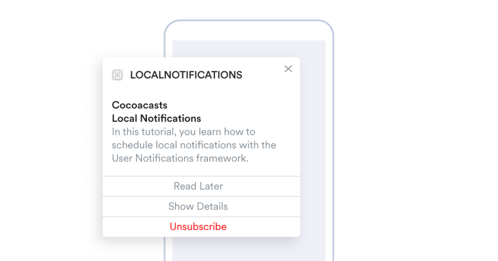 Example of push notification using action button 