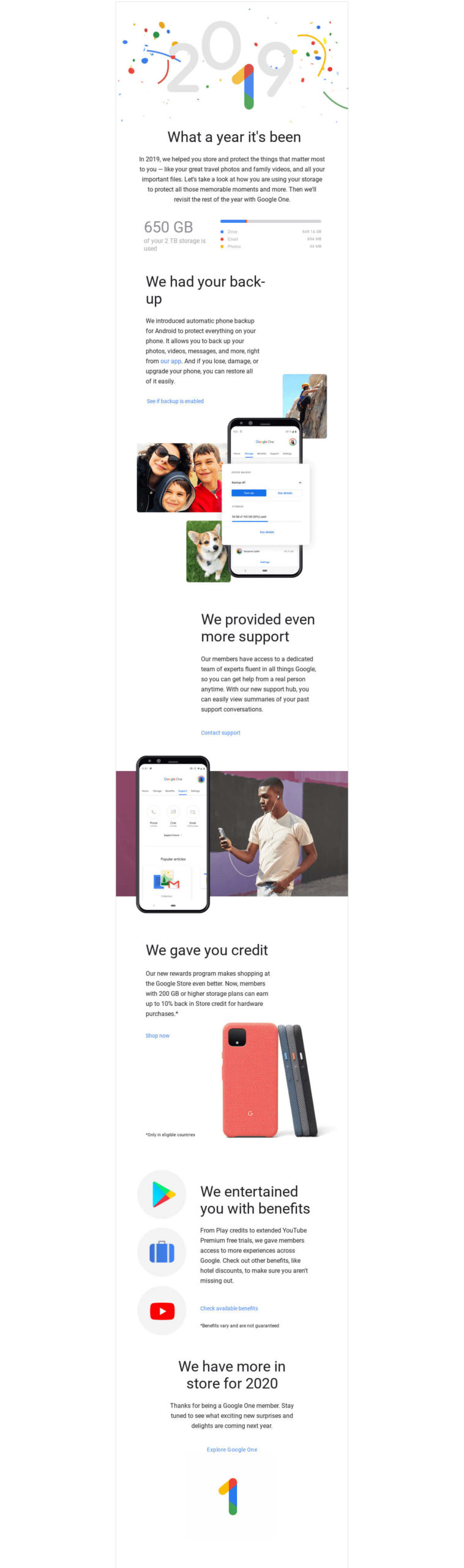 Email by Google celebrating Google One members