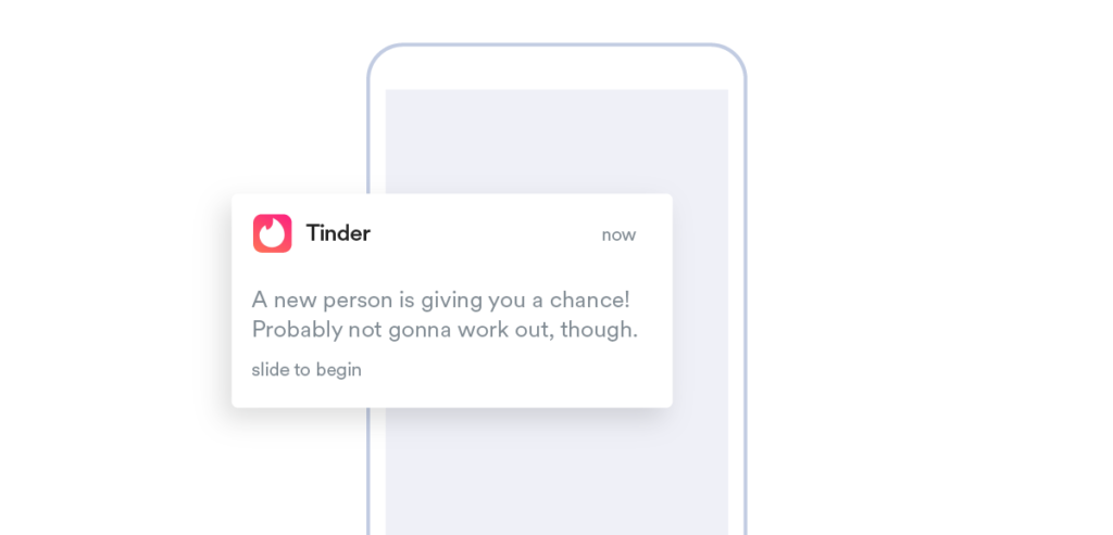 personalized transactional push message by Tinder