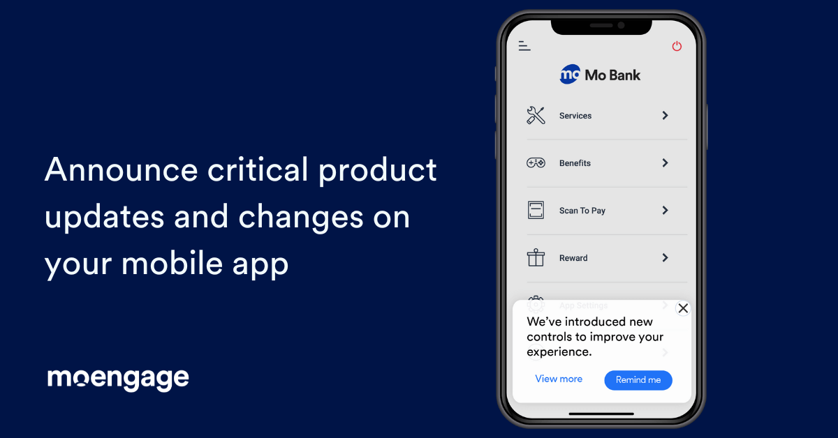 An example of how you can announce new product updates through a mobile app with MoEngage