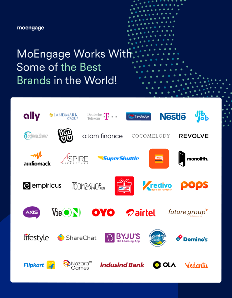 A showcase displaying brand logos of some of the top brands MoEngage has worked with