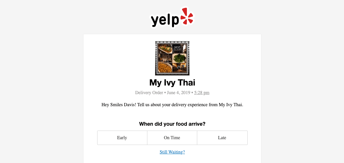 Yelp's Feedback Email Campaign for Capturing Customer's Voice
