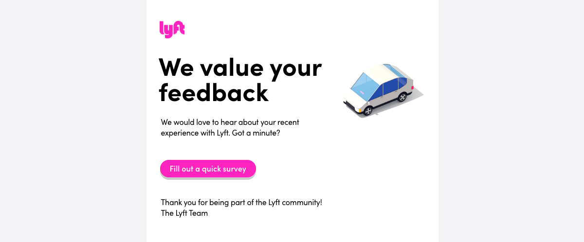 Lyft rolling out a survey with its feedback-oriented email