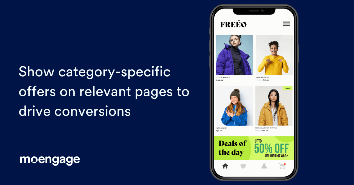 An example of how you can display category-specific offers to customers with MoEngage