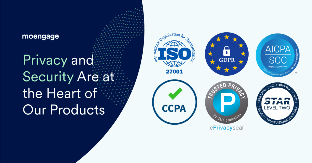 An infographic showing the ePrivacy seal of companies MoEngage works with