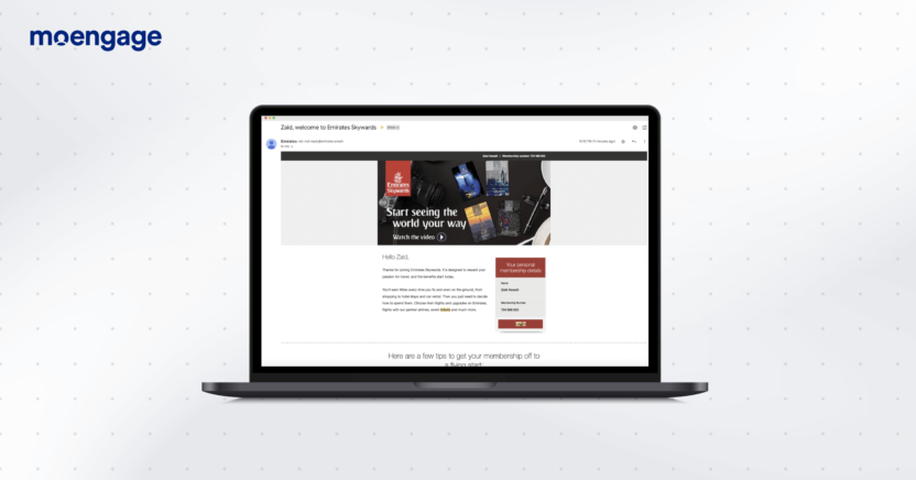 Example of an email for a loyalty program that can be sent to make an airlines passenger feel valued via MoEngage