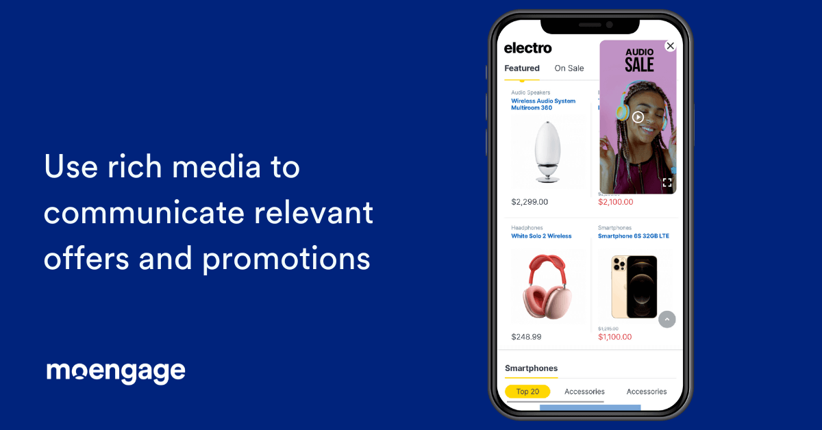 An example of how you can use rich media to share relevant offers and promotions with MoEngage