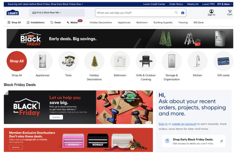 Lowe's innovative Black Friday marketing strategy using its website