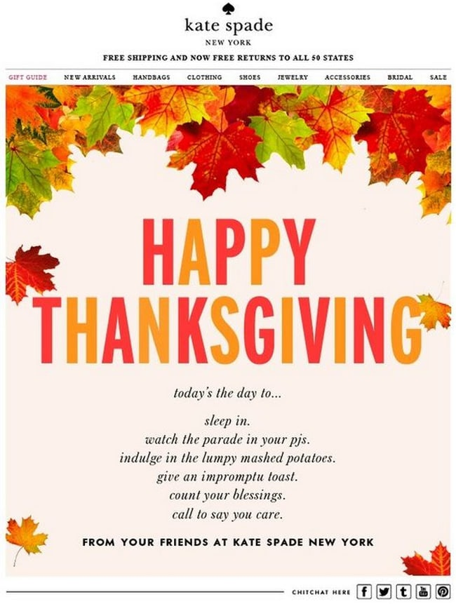 A Thanksgiving email example showing how nurturing customer relationships is one of the email marketing benefits