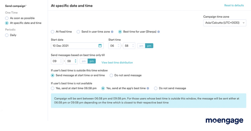 MoEngage's Sherpa AI helps you determine the best time to send push notifications