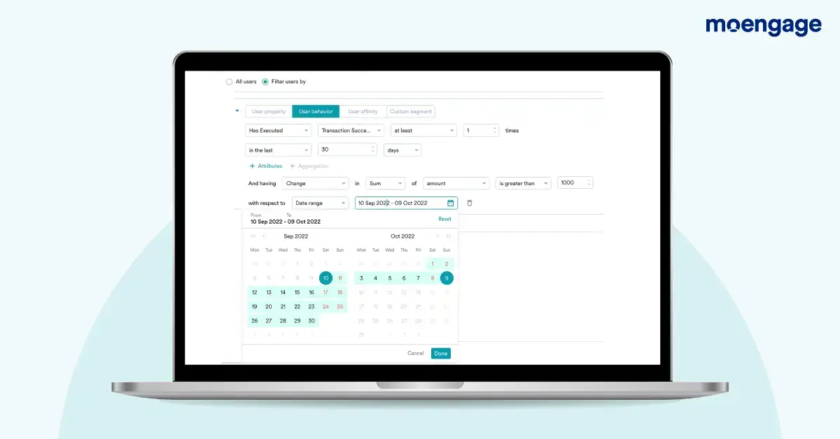 This image shows how to select date ranges for aggregation filters