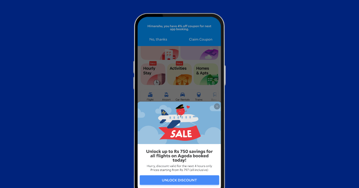 This image shows an example of a personalized offer on a hotel booking app