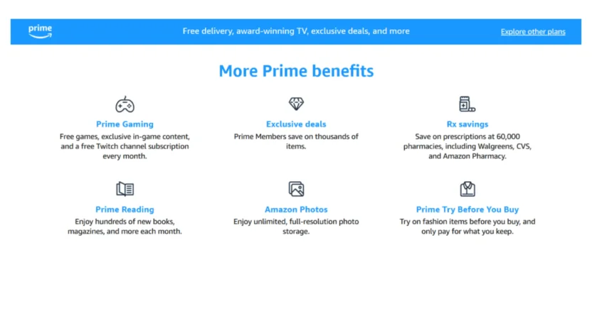 Amazon Prime is a paid membership program that includes perks like free shipping and early access to deals