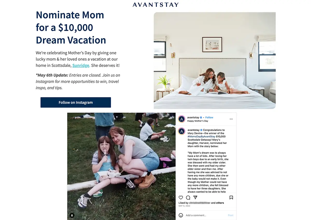 AvantStay's Mother's Day Campaign