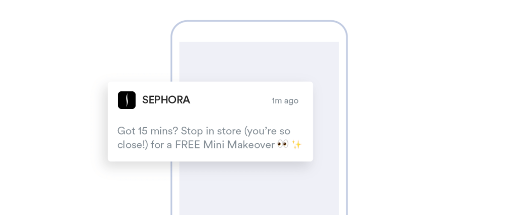 An example of a mobile push notification from Sephora on a mobile device