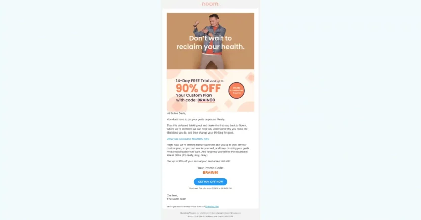 Win-back email offering a mega incentive