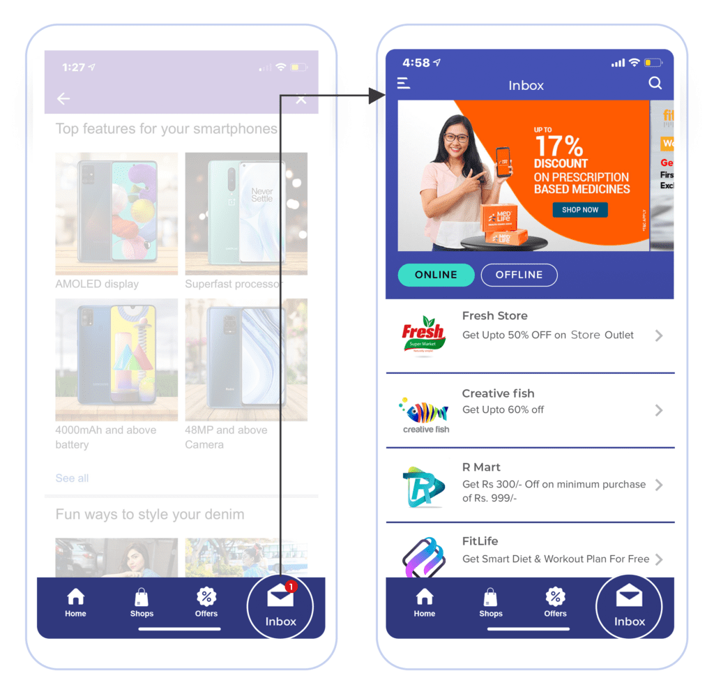 An example of MoEngage cards being used in a mobile-app to promote a discount offer