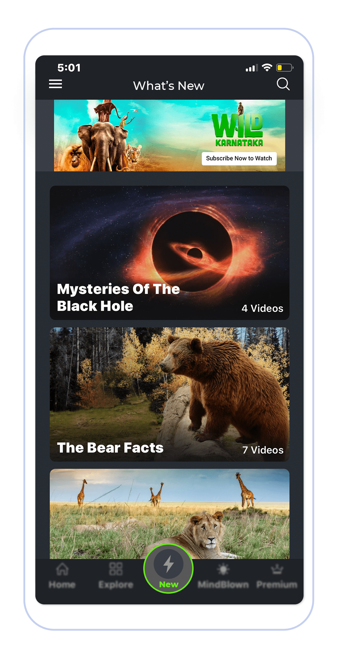 An example of a What’s New section a media and entertainment business would use within a mobile app