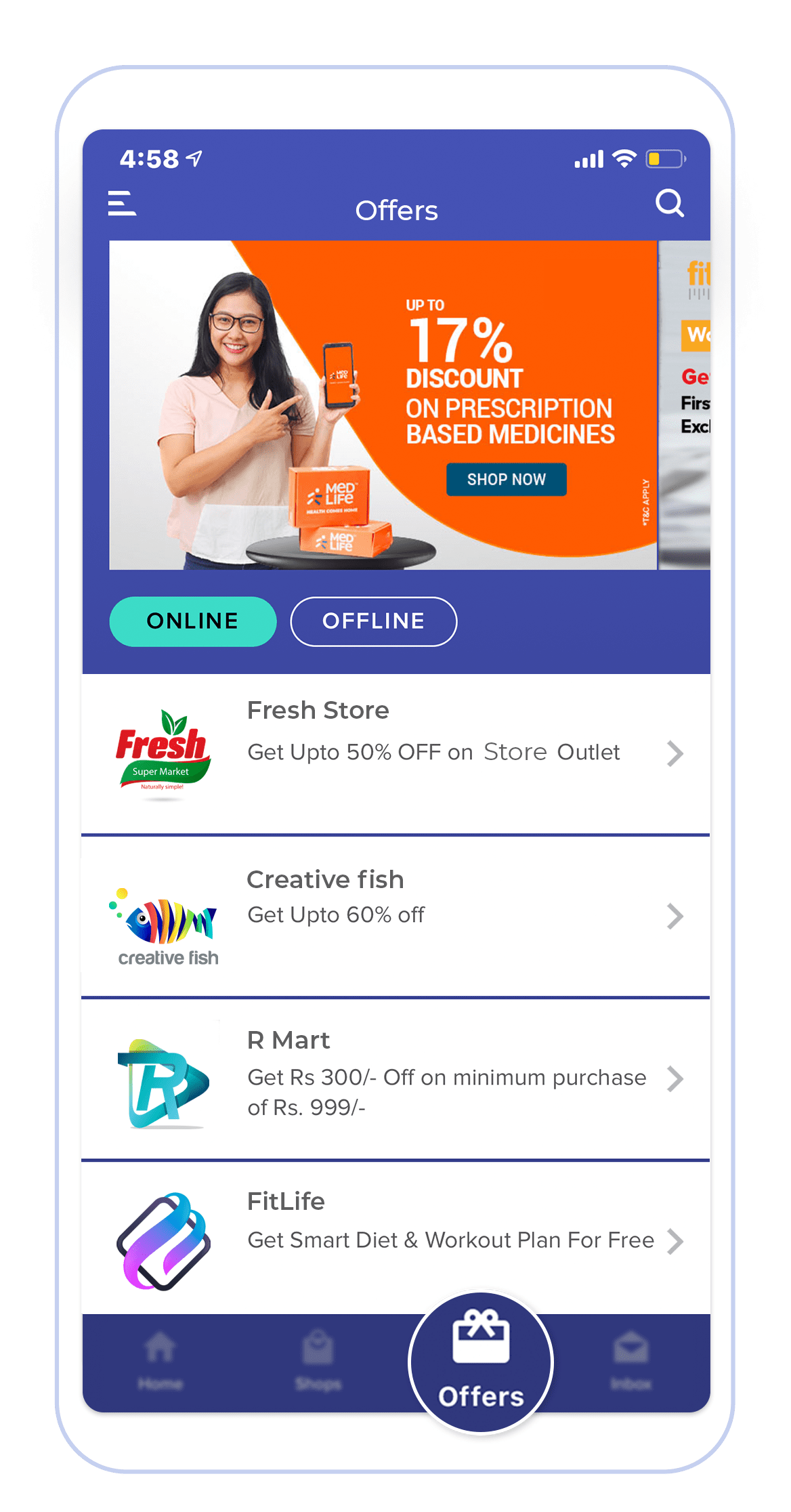 An example of an offers zone within a mobile app where customers can access all available offers