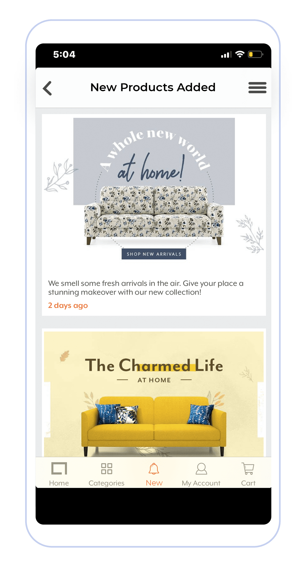 An example of a What’s New section an ecommerce business would use within a mobile app