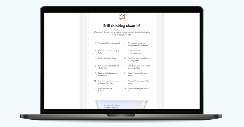 Cart abandonment email campaign by Whisky Loot