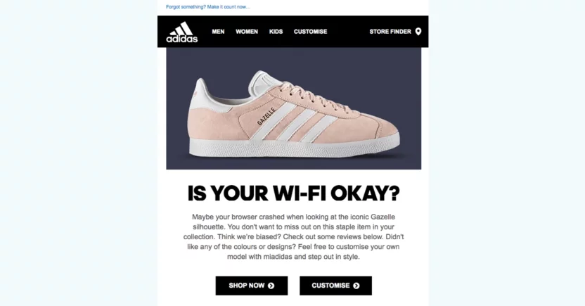 Cart abandonment email from Adidas