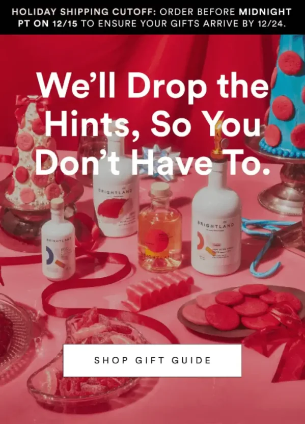 Christmas gift guide shared by Brightland via email