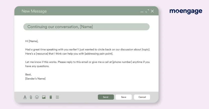A template showing how to write a follow up email after sales call