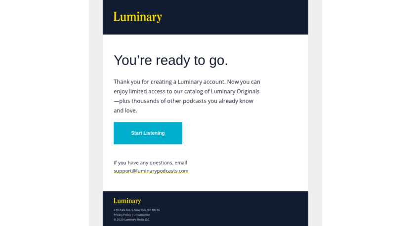 Customer Onboarding: Welcome Email for Luminary 