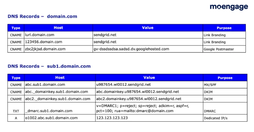 An example of Domain Name System (DNS) records