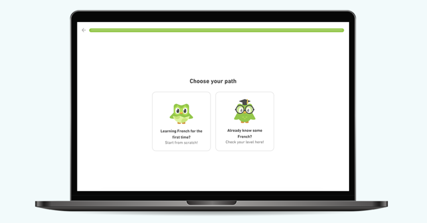 Duolingo helps customers to choose their onboarding journey