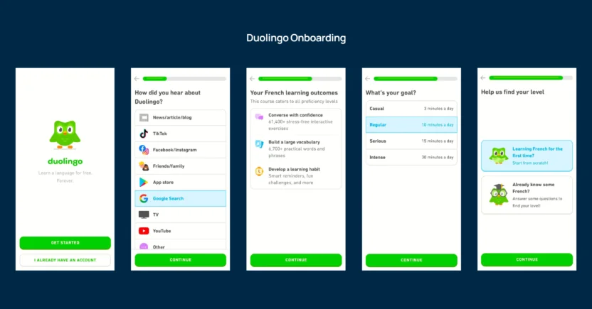 In-app messaging examples from Duolingo 