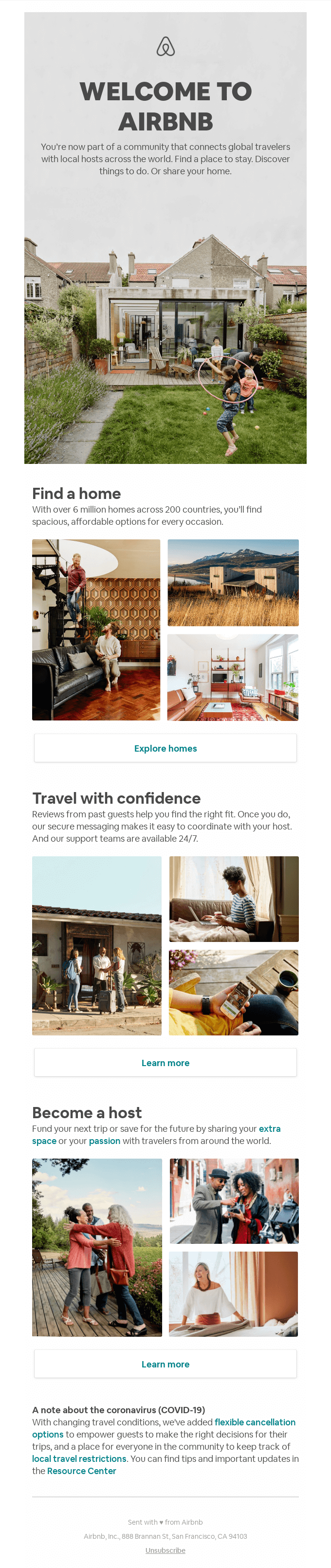 First purchase welcome emails - Air BNB