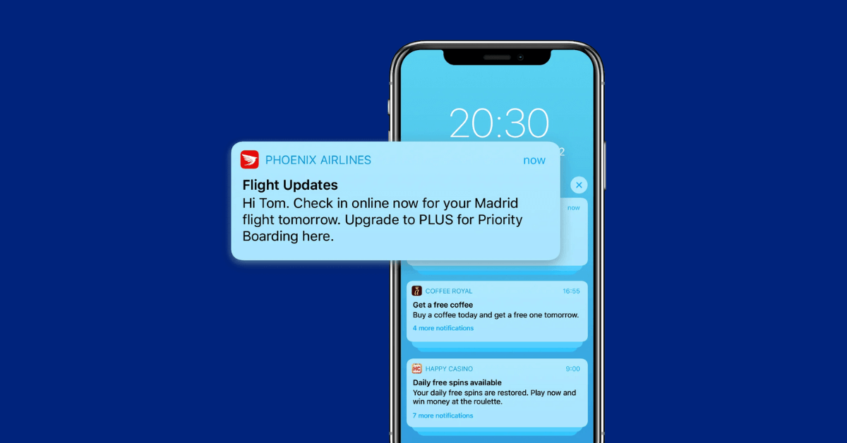 This image shows an example of a personalized push notification being used by a travel app