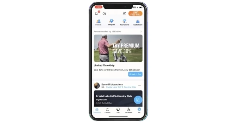 One of the in app message examples from 18Birdies which is a golf GPS app
