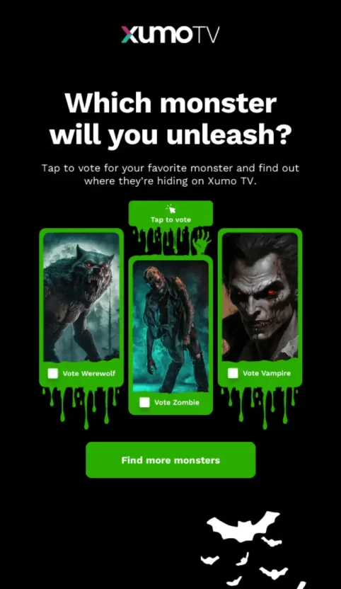 An interactive Halloween email from Xumo Tv