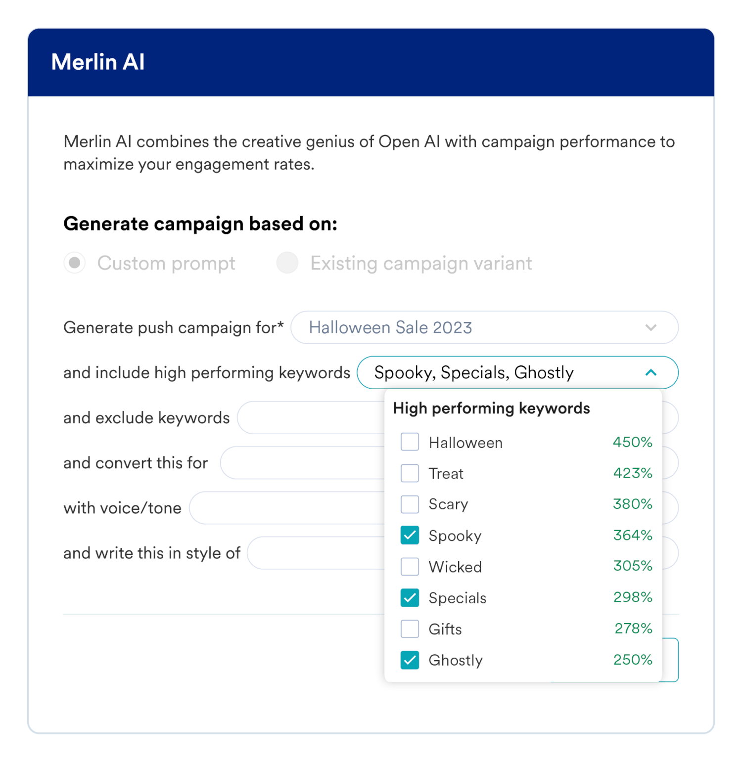High-performing keywords suggested by Merlin AI