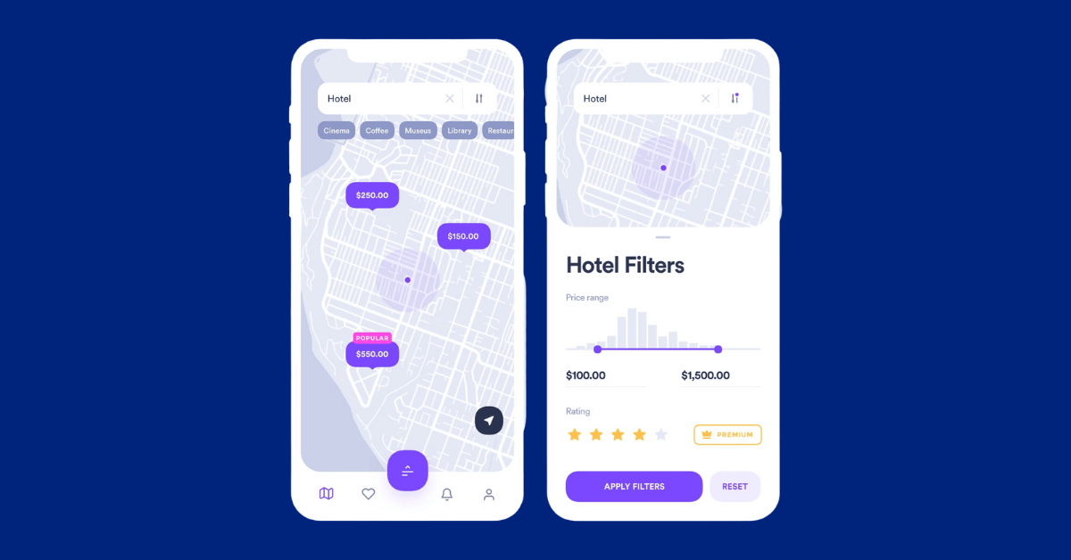 This image shows an example of a filtered experience being used inside a hotel booking app