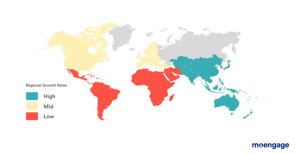 Predicted regional growth of RCS Messaging