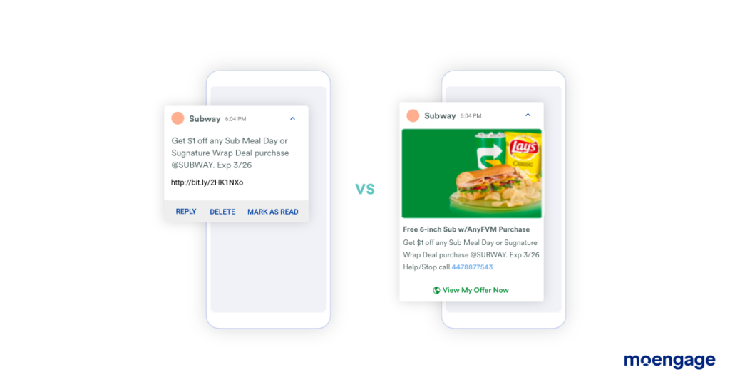 Standard SMS Messaging versus RCS Messaging for Subway