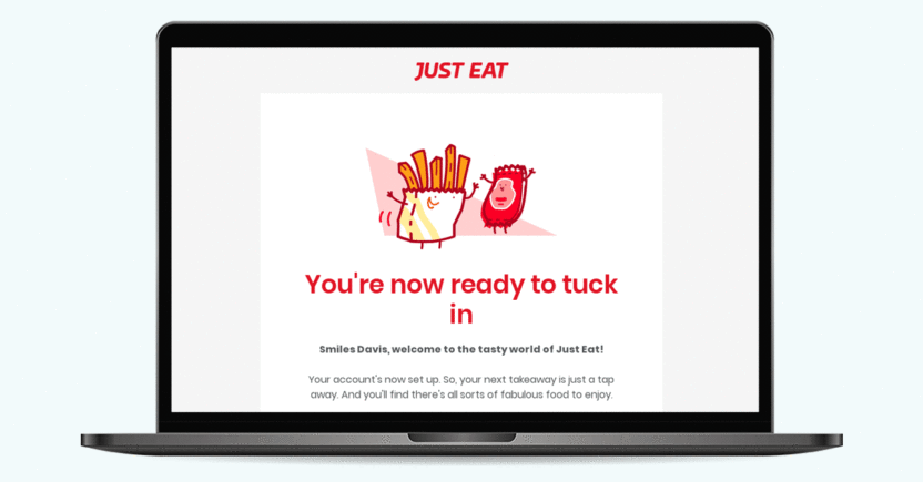 Interactive onboarding email from Just Eat
