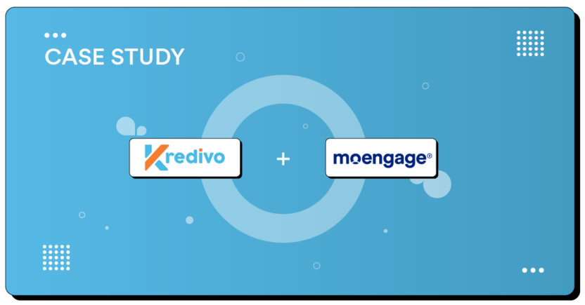 Decorative design highlighting MoEngage case study with kredivo