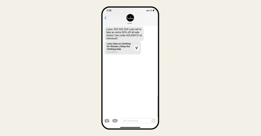 Automated SMS marketing by Lulus