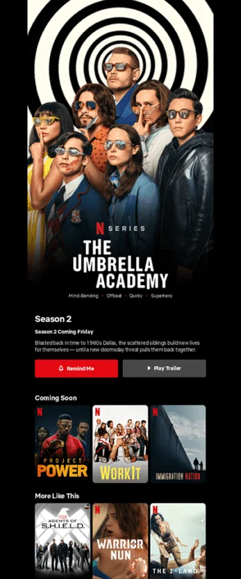 A newsletter from Netflix listing upcoming shows on the platform